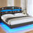 Floating Bed Frame With Hidden Storage Headboard, Floating Led Bed Frame With Charging Station, Upholstered Leather Platform Bed With Storage-1661014587