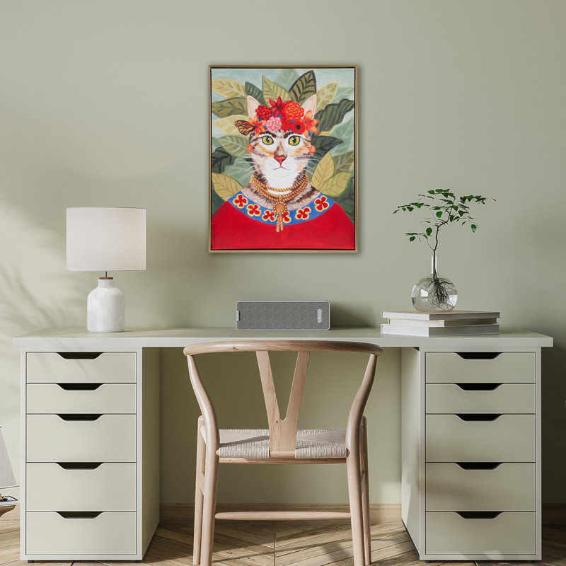 Bohemian Cat In Forest Framed Canvas Wall Art