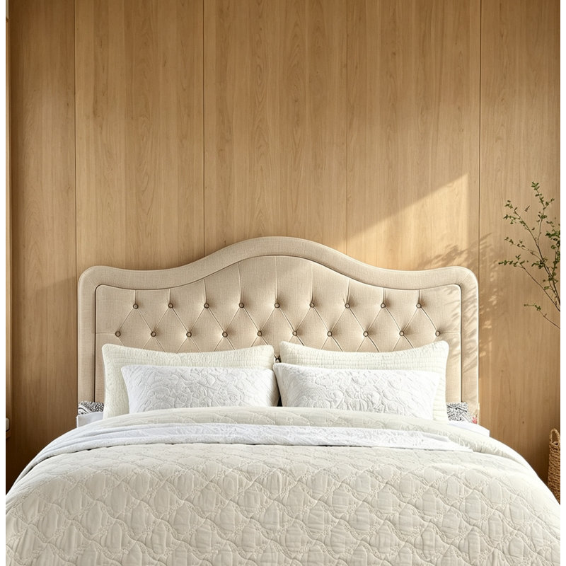 Upholstered Linen Panel Headboard, Queen, Beige