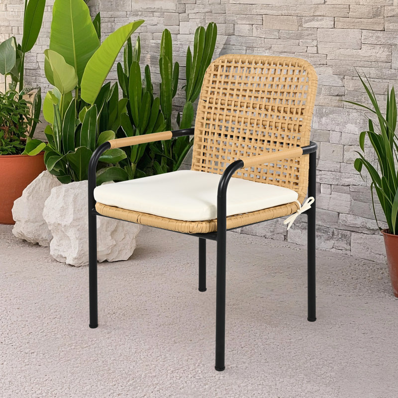 Ensemble de chaises de salle à manger d'extérieur 3 pièces avec dossier en rotin Roomfitter, chaises en osier toutes saisons avec coussins amovibles, capacité de 400 lb, beige