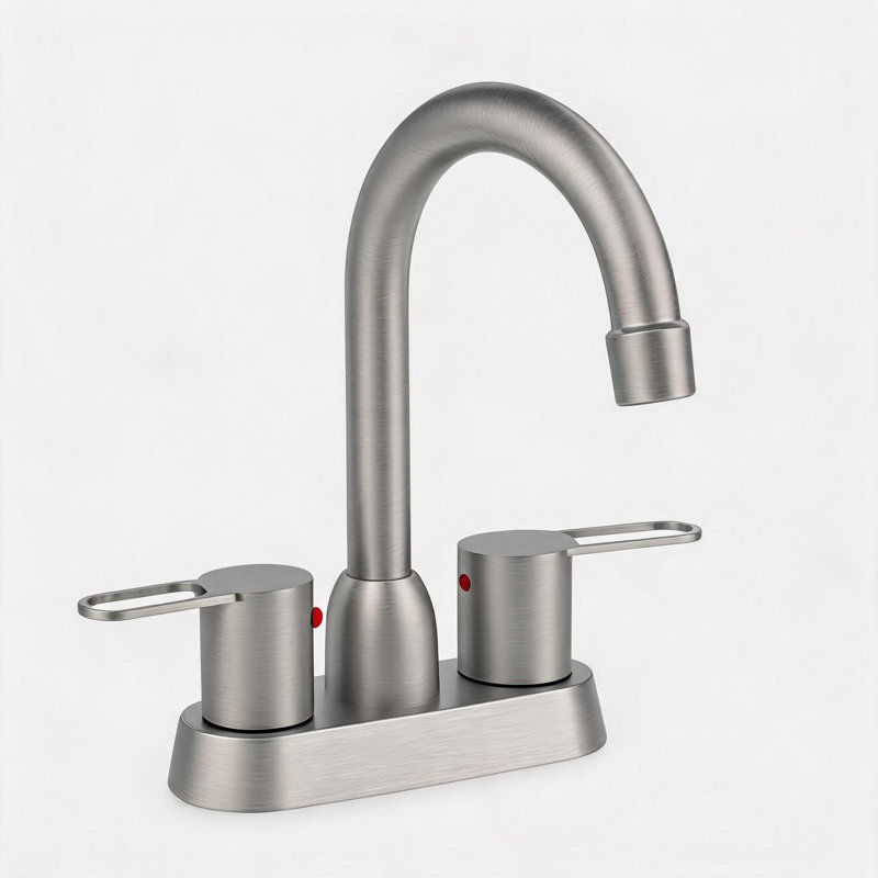 Robinet de lavabo de salle de bain 2 poignées en nickel brossé avec poignées en acier inoxydable pour 3 trous