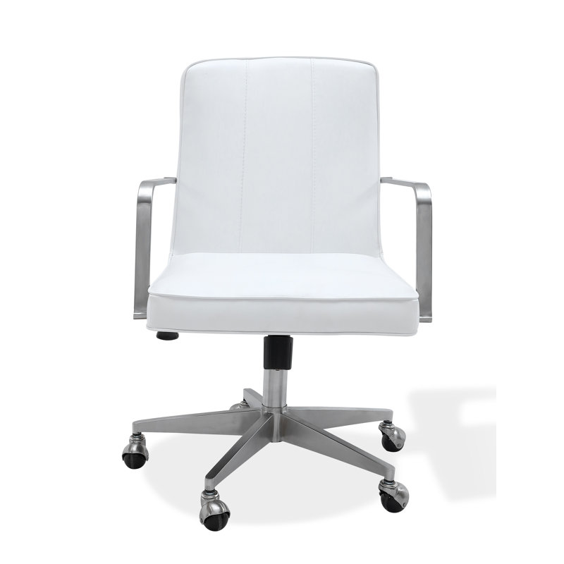 One Metal Frame Home Office Chair In Brushed Stainless Steel And White Leather