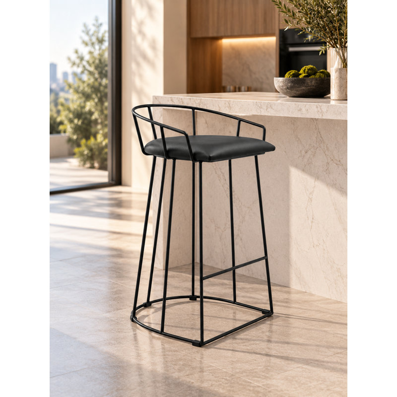 Arikka Upholstered Faux Leather Counter Stool, Black, Counter Stool (26.5" Seat Height)