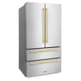 36" Autograph Edition 22.5 Cu. Ft 4-door French Door Refrigerator with Ice Maker in Stainless Steel with Champagne Bronze Square Handles