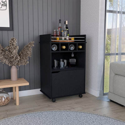 Maisons Bar Cart with 2 Open Shelves 4 Wine Cubbies and Cabinet by Latitude Run
