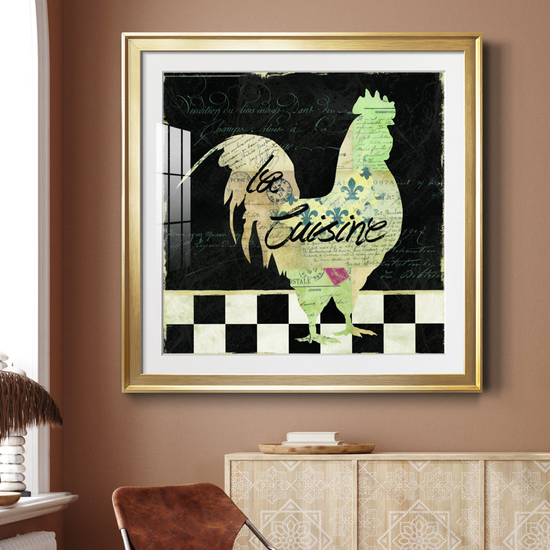 Coq français - cadre photo, Papier encadré doré, H 34,5 po x l 34,5 po x P 1,5 po