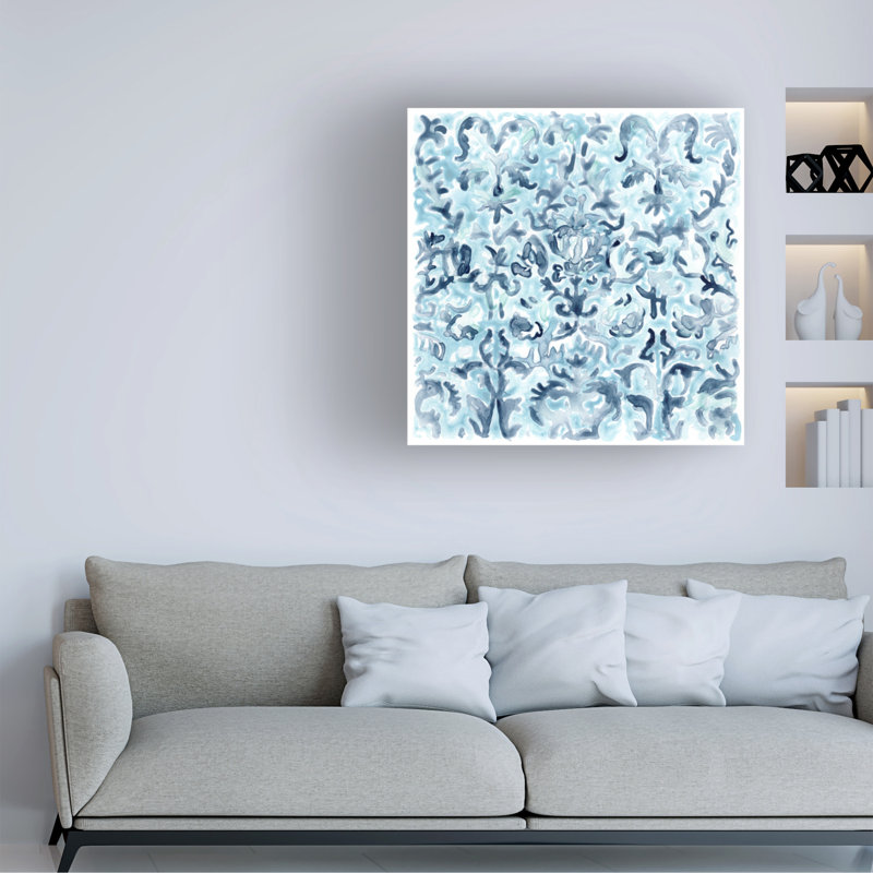 «Azure Mosaic Tile III» par June Erica Vess - peinture sur toile tendue, H 14 po x l 14 po x P 2 po