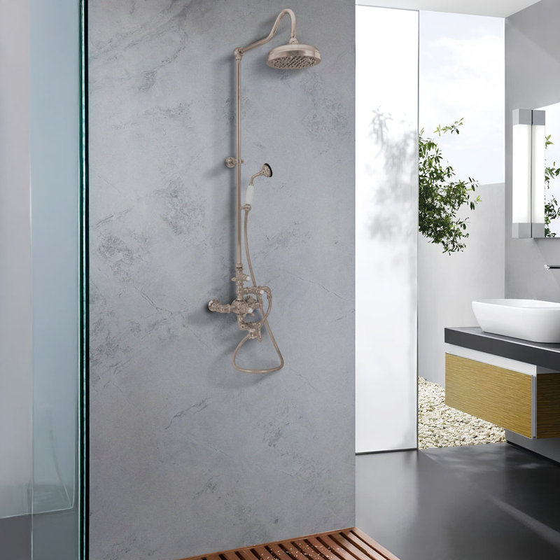 Exposed Thermostatic Shower System 60" Wall Mounted with 1.75 GPM Tub Filler Handshower and Lever/Cross Handles