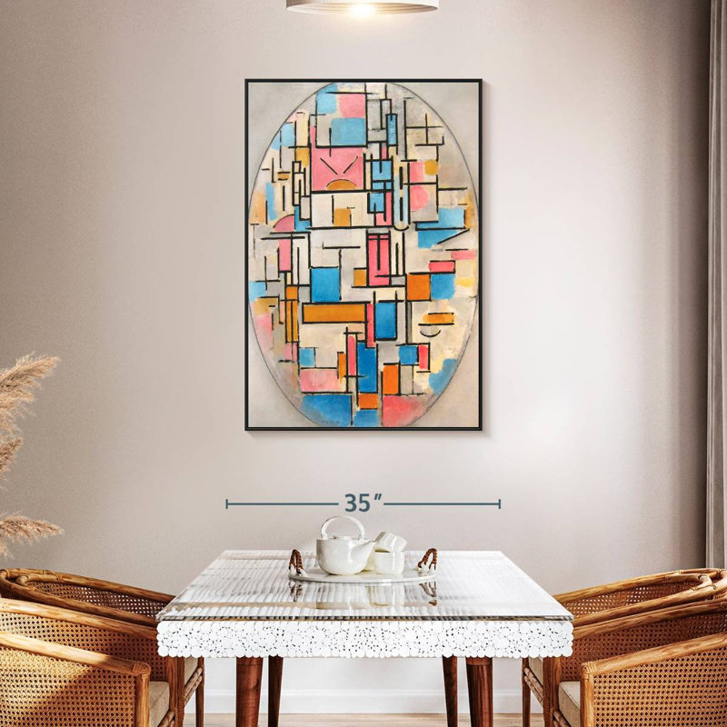 Composition ovale avec plans couleur I, 31 po x 46 po, Cadre flottant noir