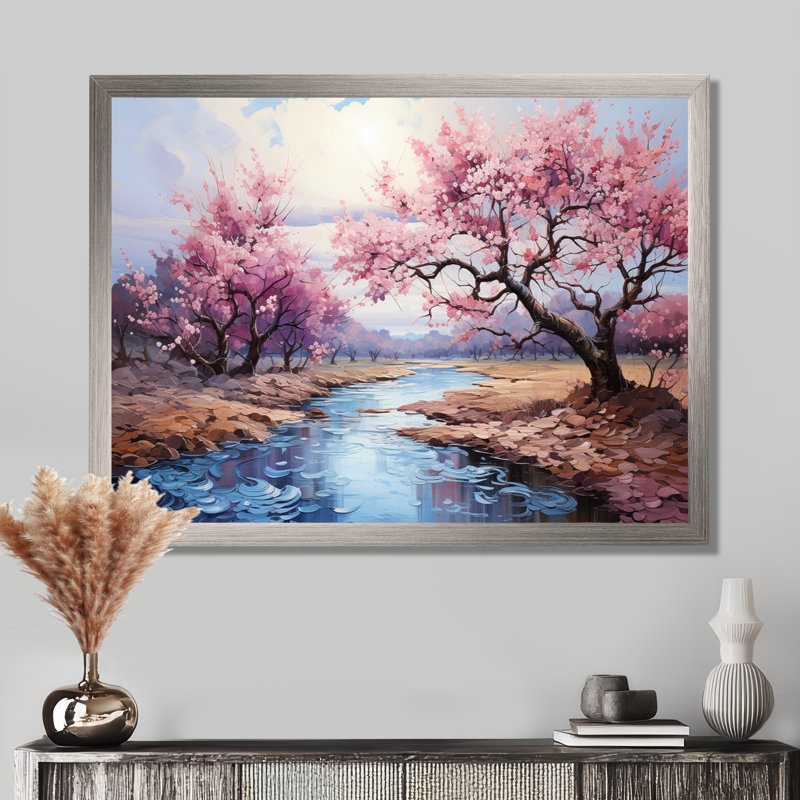 «Vangogh Blossoming Almond Trees I» par Vincent Van Gogh, peinture sur toile, H 30 po x l 40 po x P 1,5 po, Cadre argenté