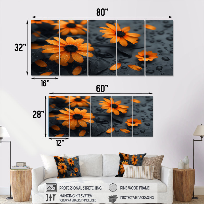 «Yellow Yellow Sunnny Summer Daisy Fields II» - ensemble d'impression d'art mural marguerite, H 28 po x l 60 po