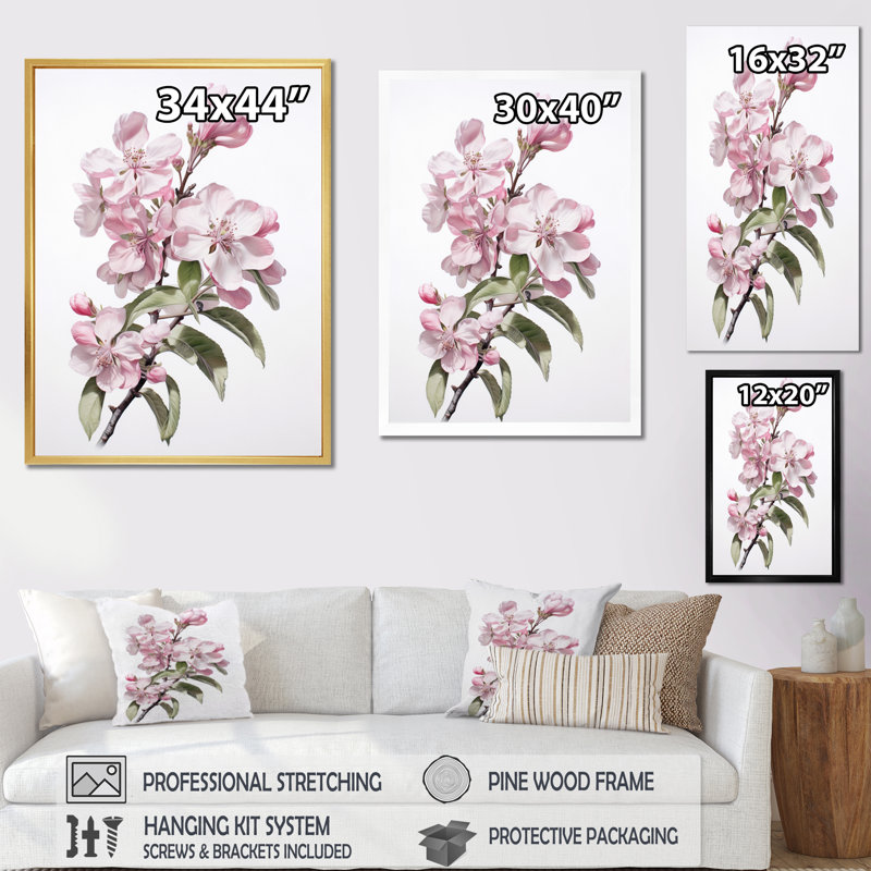 Dawyne Apple Blossom Elegance monochromatique sur toile, H 32 po x l 24 po, Cadre flottant blanc