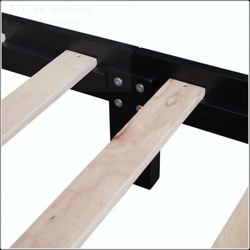 Full Size Retro Platform Bed with Wooden Slat Support, Full, Black