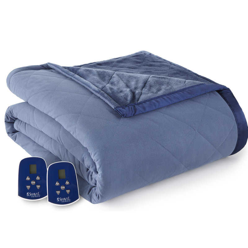 Couverture électrique réversible en microflanelle🅫 avec envers en velours ultra🅫, Indigo, Très grand