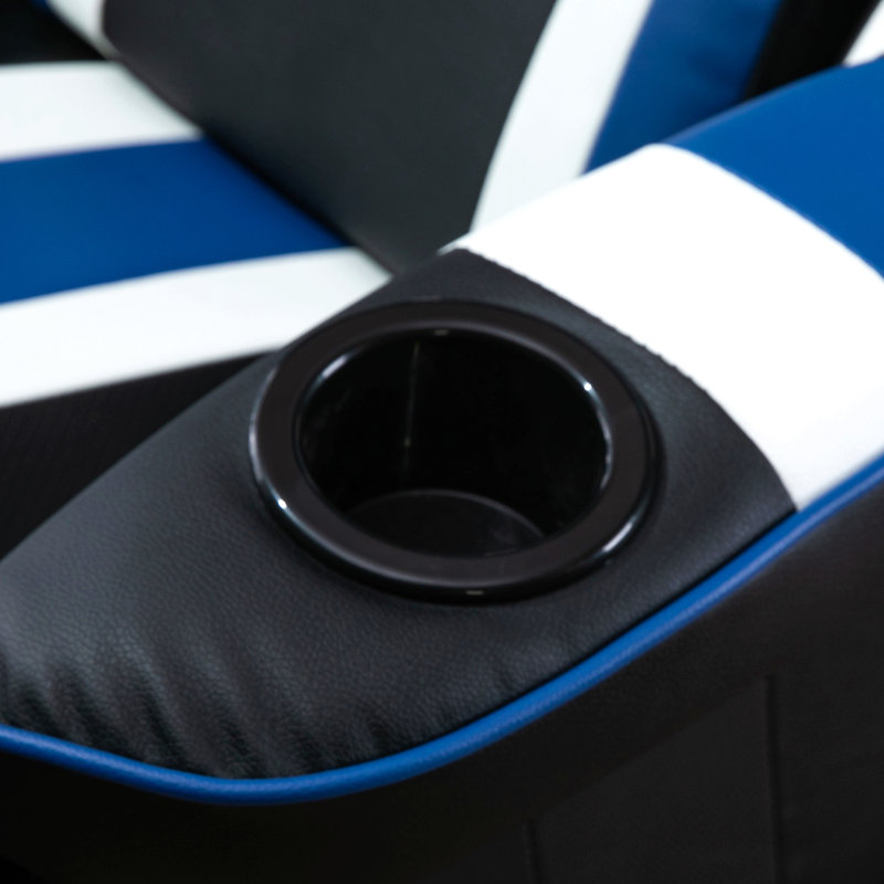 Fauteuil de jeu, fauteuil inclinable de course avec support lombaire, repose-pieds et porte-gobelet, Bleu