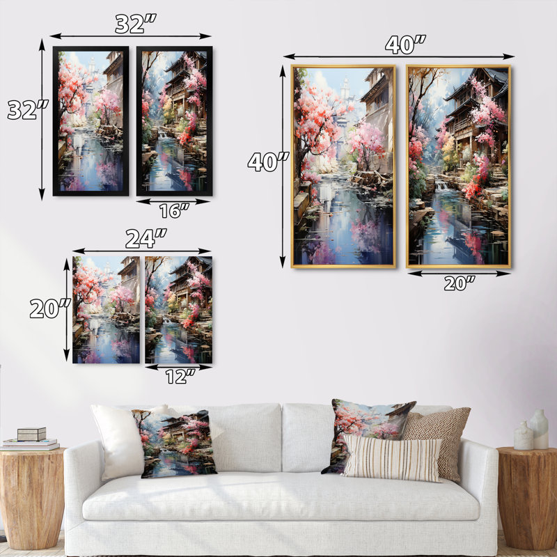 «China Art Silk Road», 2 pièces sur toile, H 20 po x l 24 po, Encadrement doré