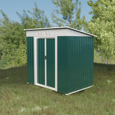 Remise de rangement extérieure de 6 pi x 4 pi avec toit pentu - Fabriquée en acier galvanisé solide et en alliage d'aluminium, la corrosion permet de conserver vos outils, vélos et meubles de jardin, idéal pour ranger les accessoires.