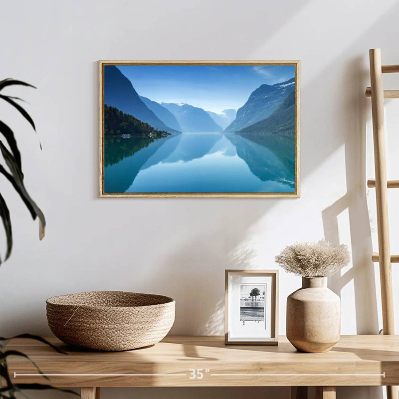 Vue du lac Lovatnet, Cadre flottant en bois naturel, 19 po x 13 po