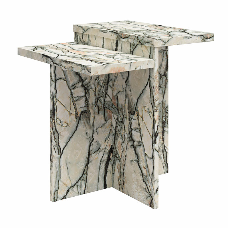 Brielle 24'' Tall Abstract End Table, Onyx Faux Marble