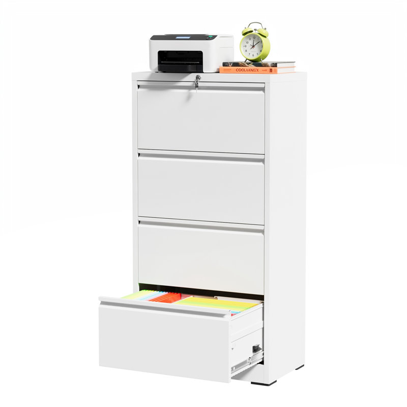 Classeur latéral 4 tiroirs avec serrure, Blanc