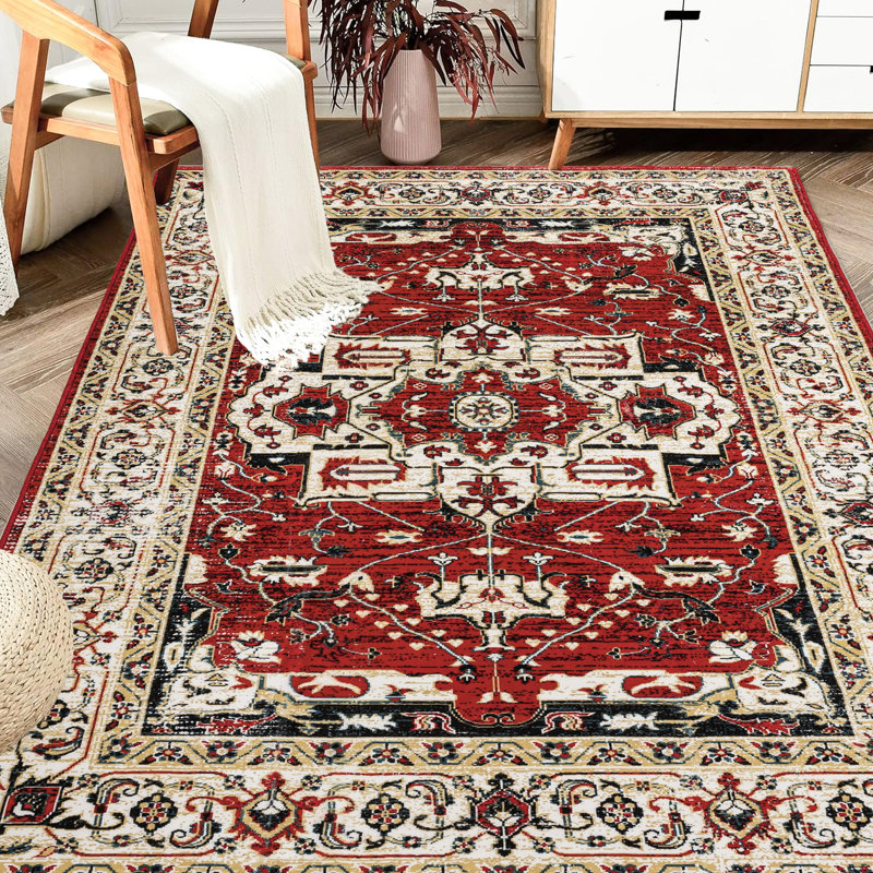 6X9 Area Rug Vintage , Non-Slip Washable Rug, For Living Room Bedroom Kitchen, Yellow/Red Flower 6X9, , Room, Red/Yellow