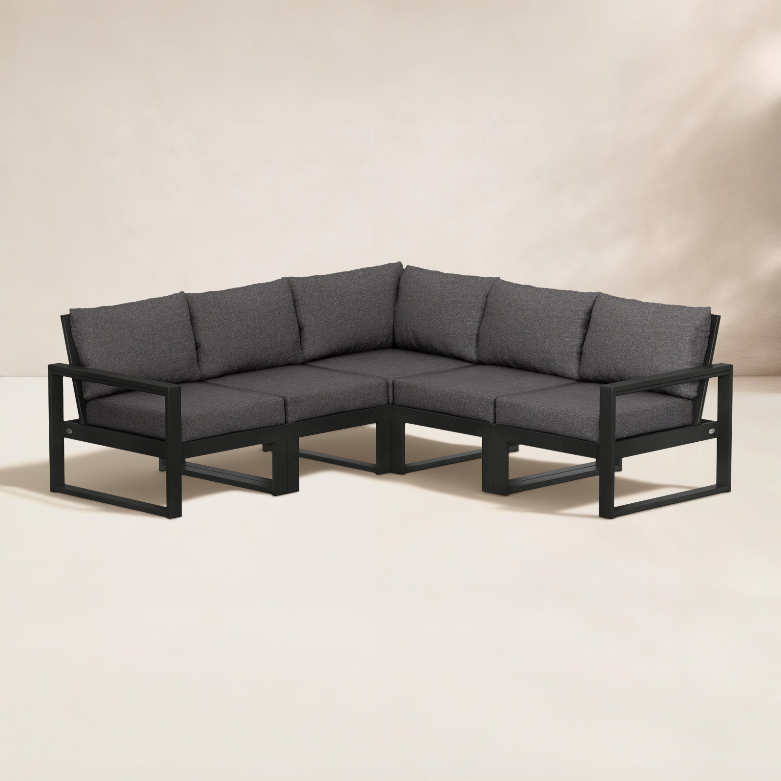 POLYWOOD® Edge 85" Patio Sectional, Cast Ash, Black