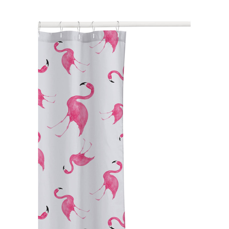 Summer Lemon Ultra-Thin Lightweight Shower Curtain, White/Pink Flamingo