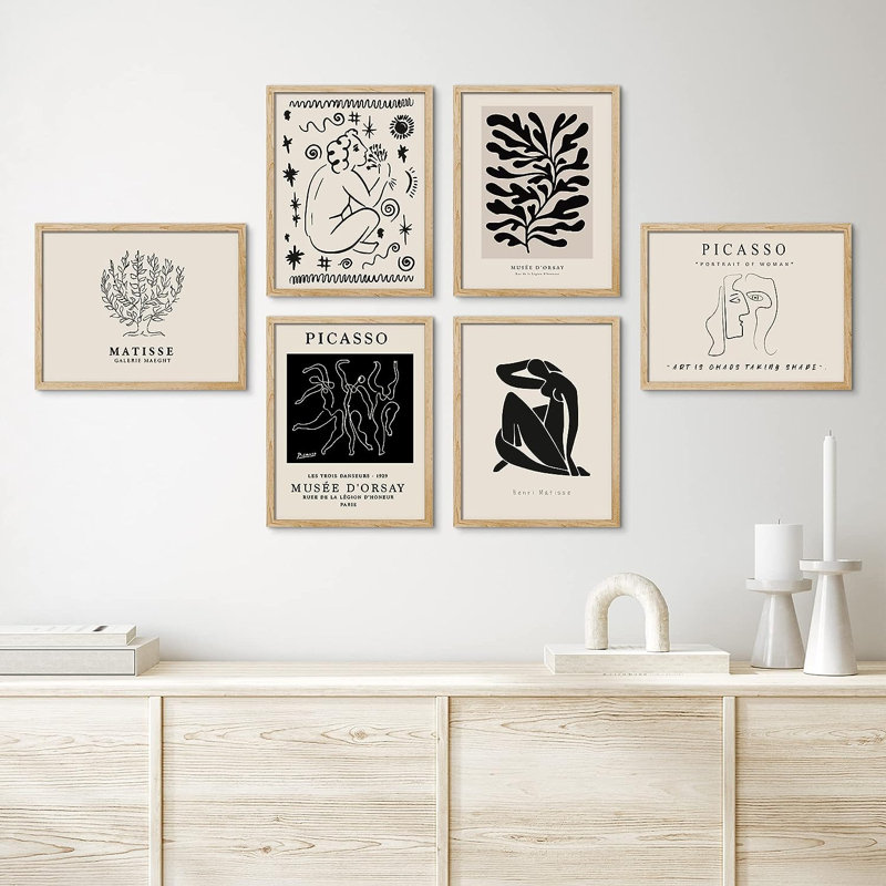 " SIGNLEADER Framed Matisse Dancers With Plants Wall Art, Set Of 6 Abstract Geometric Wall Decor Prints, Minimalism Wall Decor For Living Room, Bedroom " 6 - Pieces
