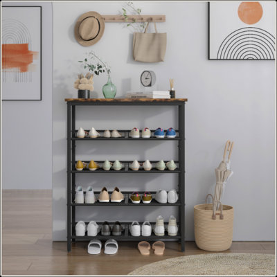 Industrial Shoe Rack, Adjustable Country Style 5-Layer Shoe Rack Storage Rack, With 4 Mesh Shelves, Suitable For Entrance, Living Room, Bedroom And Porch