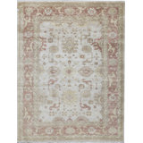 Hand-Knotted High-Quality Ivory and Rust Area Rug