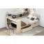 Lit plateforme en bois avec tablettes de rangement, tiroirs, station de charge et tête de lit tapissier-166067851-166067844