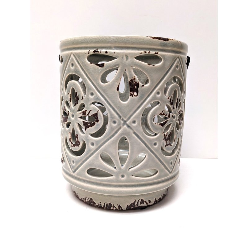 7'' H Ceramic Tabletop Lantern, Gray