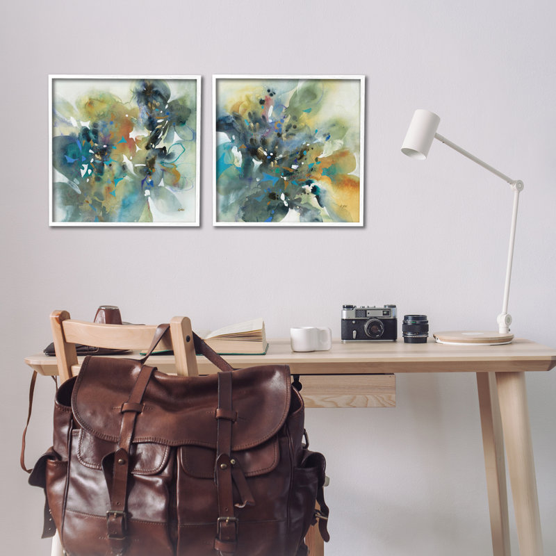«Layered Faded Abstracts 2 PC», ensemble d'art giclée par K. Nari, Estampe numérique encadrée blanc bord de mer