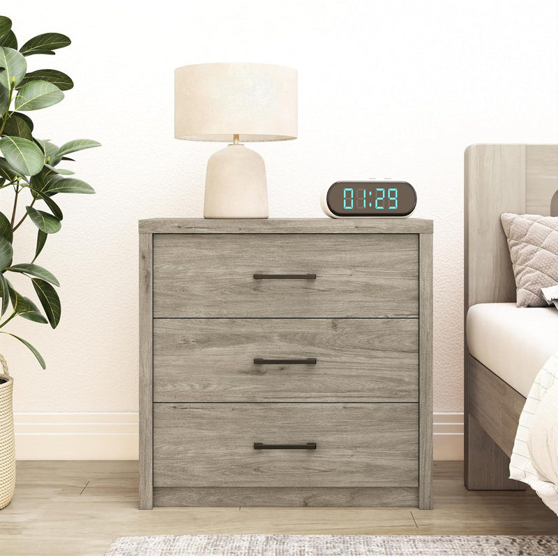 3-Drawer Wood Dresser - Wide Chest for Bedroom, Living Room or Home Office, Gray Oak