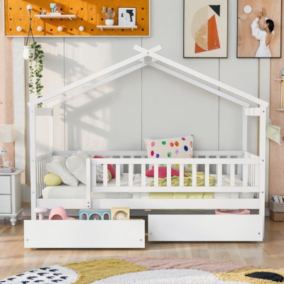 Lit simple en bois avec deux tiroirs