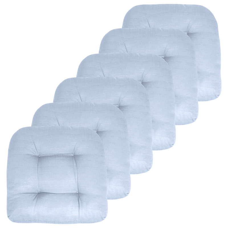 Marina Decoration Premium Thick Comfy Patio Seat Pads Fiber Fill Tufted Tie-Less Pillows 19 x 19 x 5 Inch Textured Solid Cover Indoor Outdoor Chair Cushions, 6 Count Pack Light Blue Color