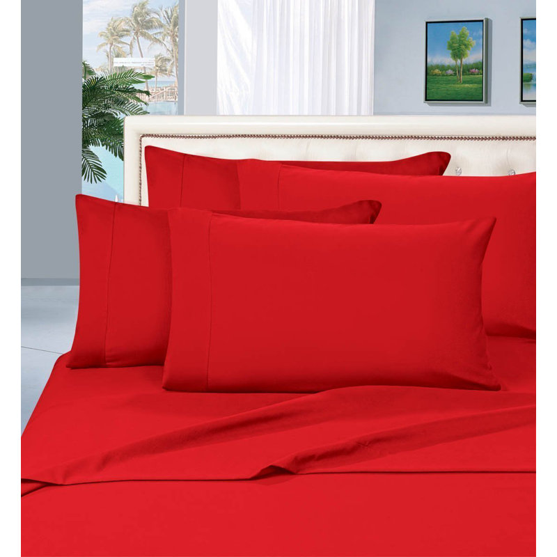 Ensemble de draps en polyester 1500 fils, Ensemble de draps pour grand lit, Rouge