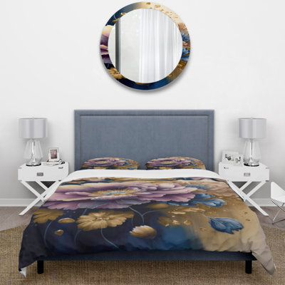 Purple And Blue Watercolor Flowers III - Floral Duvet Cover Set - Microfiber Polyester
