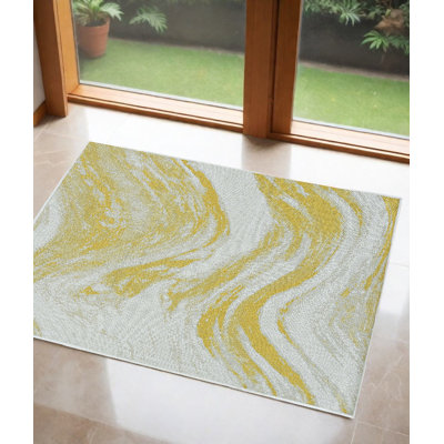Tapis abstrait doré et ivoire 3 pi x 4 pi Englishcombe