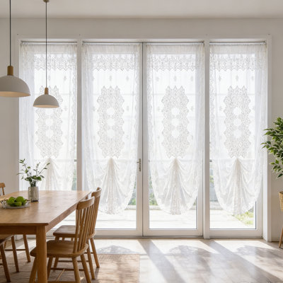 Rideaux transparents en dentelle 39 po x 78 po, passe-tringle à motif floral rétro pour salon, chambre à coucher, cloison de garde-robe, rideau blanc rétro filtrant la lumière (tringle non incluse) 4 panneaux