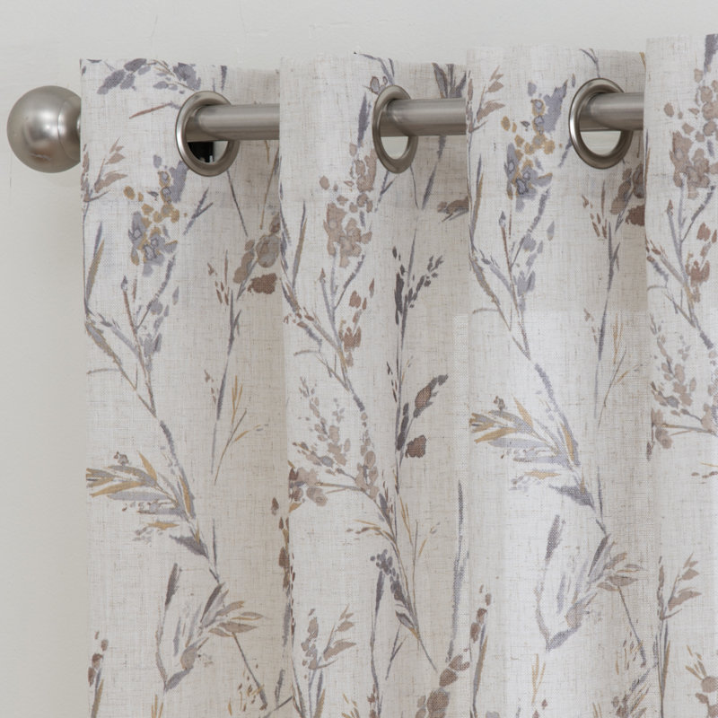 Kamloops 100% Polyester Semi-Sheer Floral Curtain Panel with Grommet Top, Tan, 50" W x 84" L