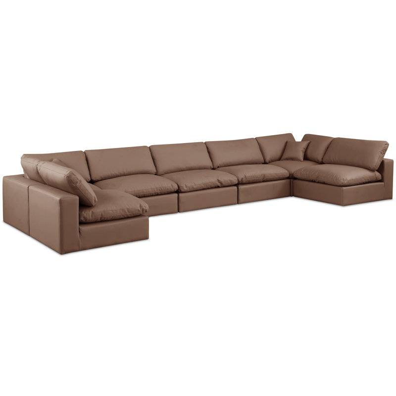 Huspon Upholstered U-Shaped Sectional Reversible, Brown Vegan Leather