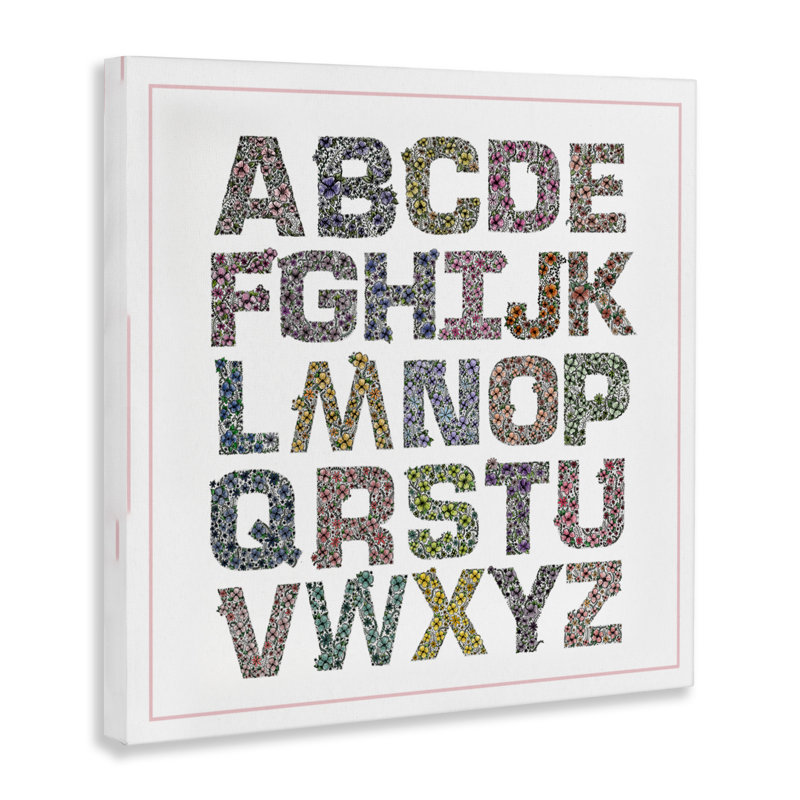 Toile alphabet détaillée avec fleurs, design par Jennifer Stith, H 36 po x l 36 po