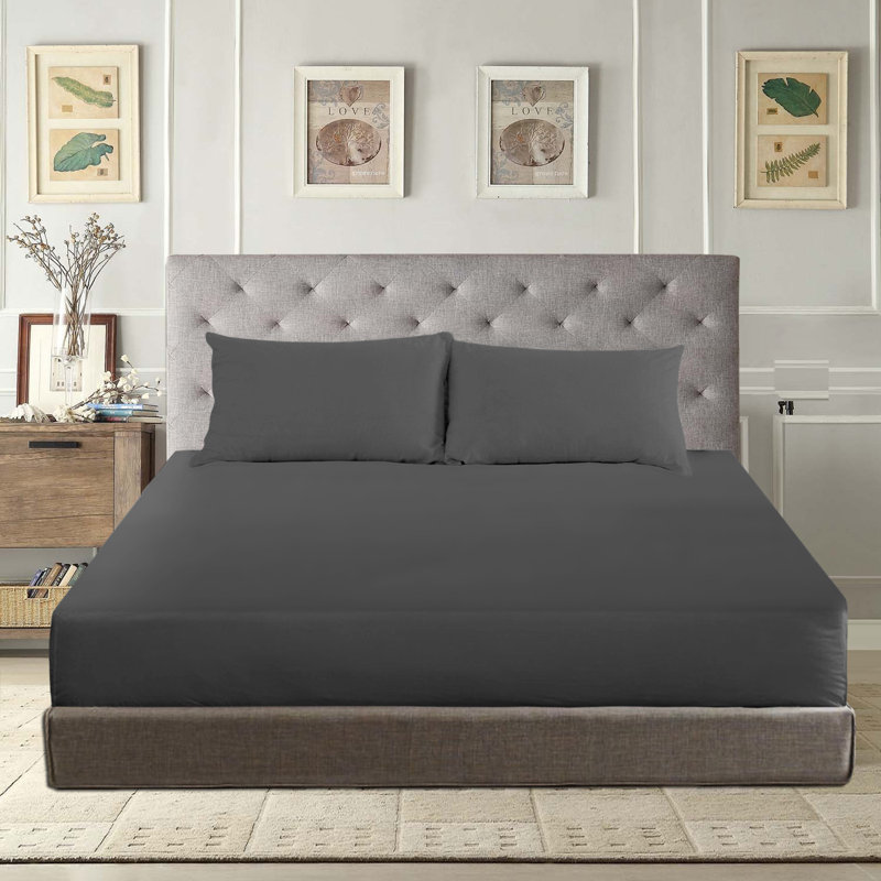 Angelka Microfiber Brushed Deep Fitted Bed Sheet, Kingsize (5'), Charcoal