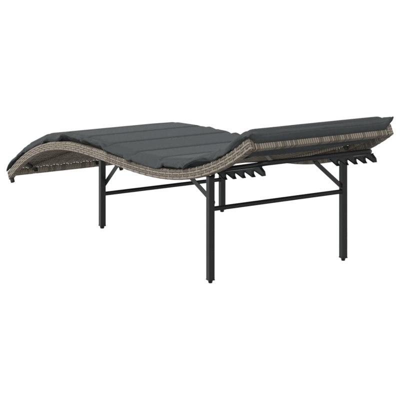 Chaise longue en rotin PE: extra long, Gris, Gris, 2
