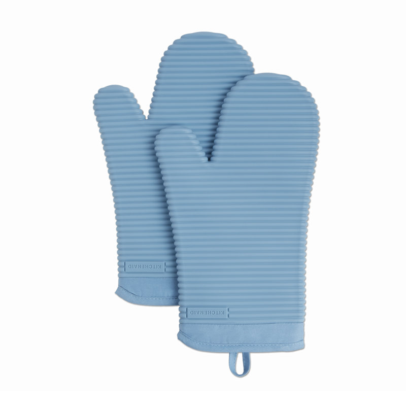 KitchenAid Ribbed Soft Silicone Oven Mitt, Light Blue