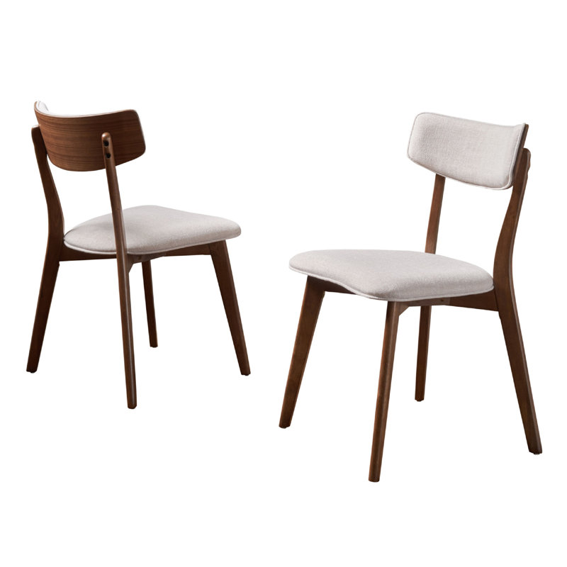 Ensemble de 2 chaises d'appoint de salle à manger Bety, design Mid-Century, tissu beige clair, Noyer, Beige clair