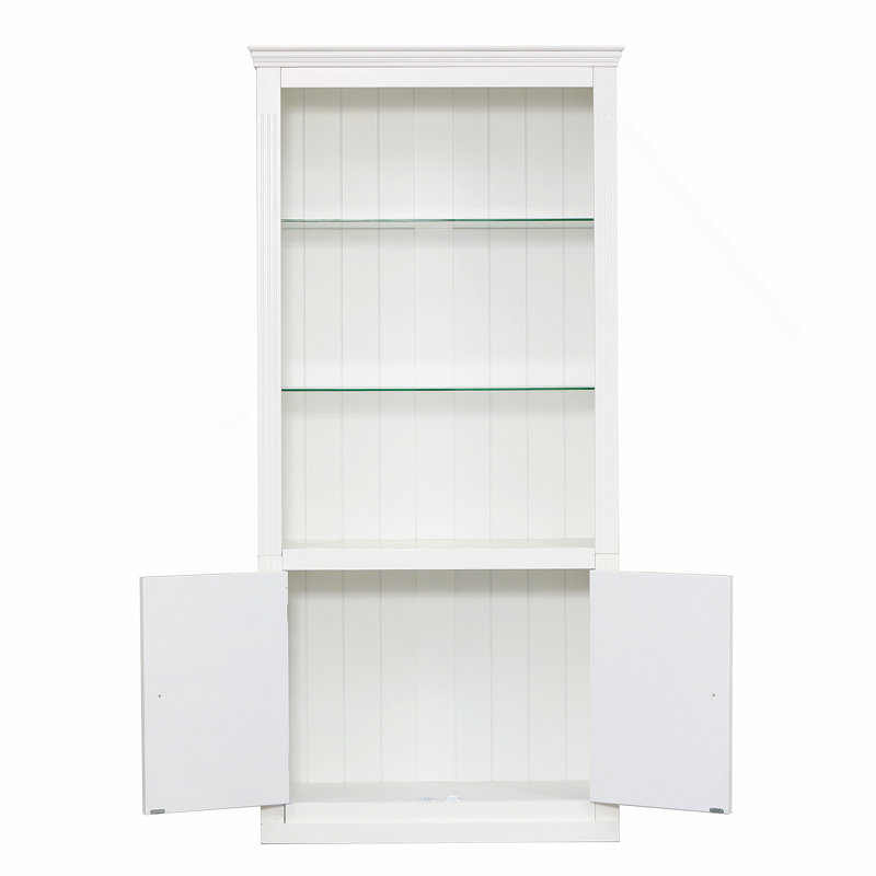 Grandes tablettes de 78,75 po avec plafonnier réglable à DEL 5 couleurs, bibliothèques de style rétro avec tablettes en verre trempé pour le salon, la maison, le bureau, le studio ou l'espace de travail, blanc
