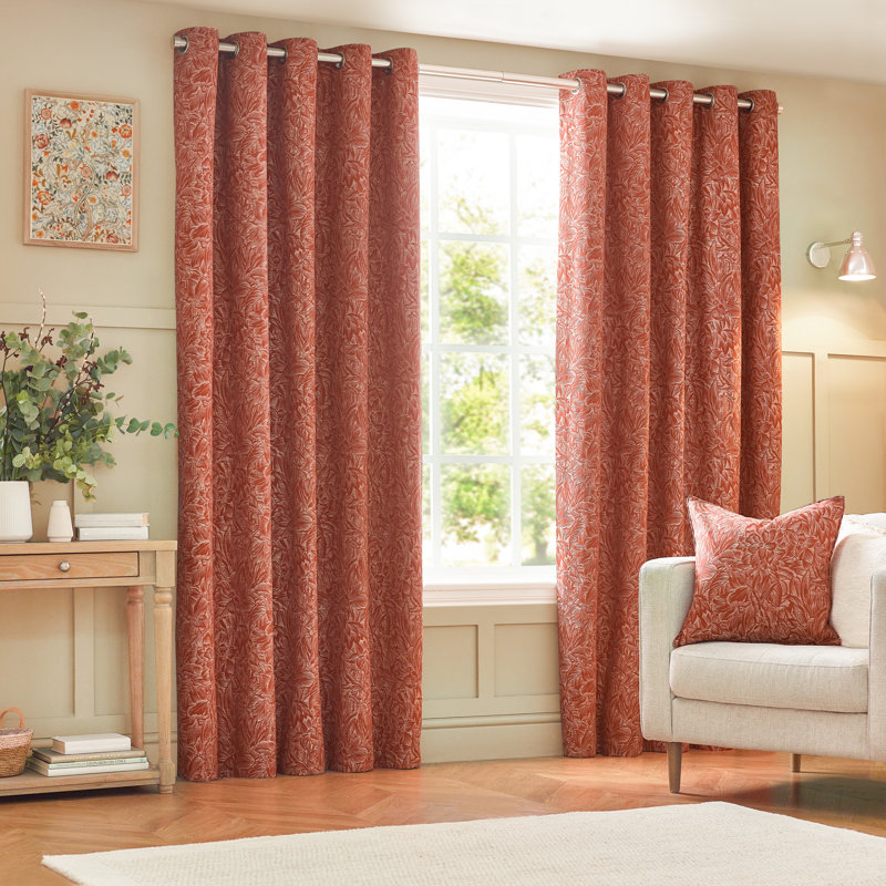 Jacquard Eyelet Curtains, Orange, 168 W x 183 D cm