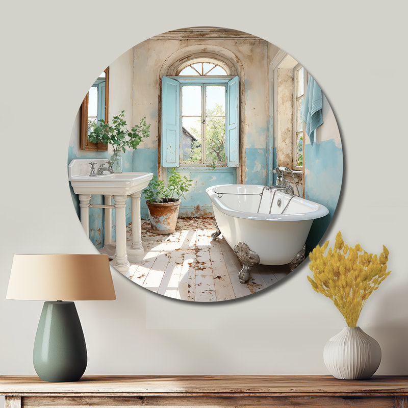 «Farmhouse Bathroom Charm I - Humour», art rond en métal, H 29 po x l 29 po x P 1 po